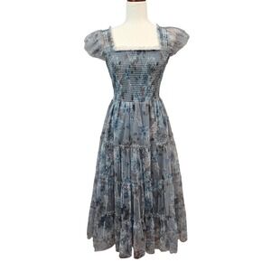 Baltic Born Clementine Floral Tiered Dress Small Mesh Smocked‎ Milkmaid Fairy